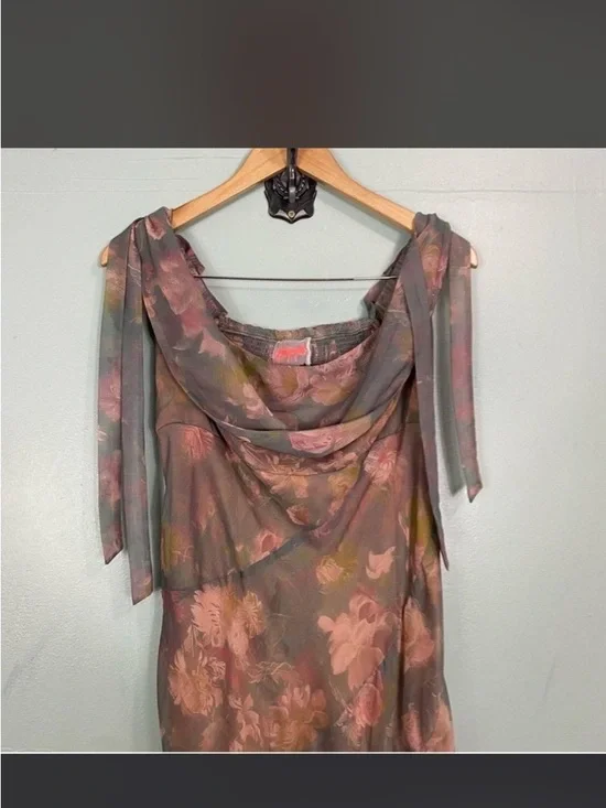 Free People Floral Cowl Neck Midi Dress in Dusty Rose and Gray - Picture 2 of 3